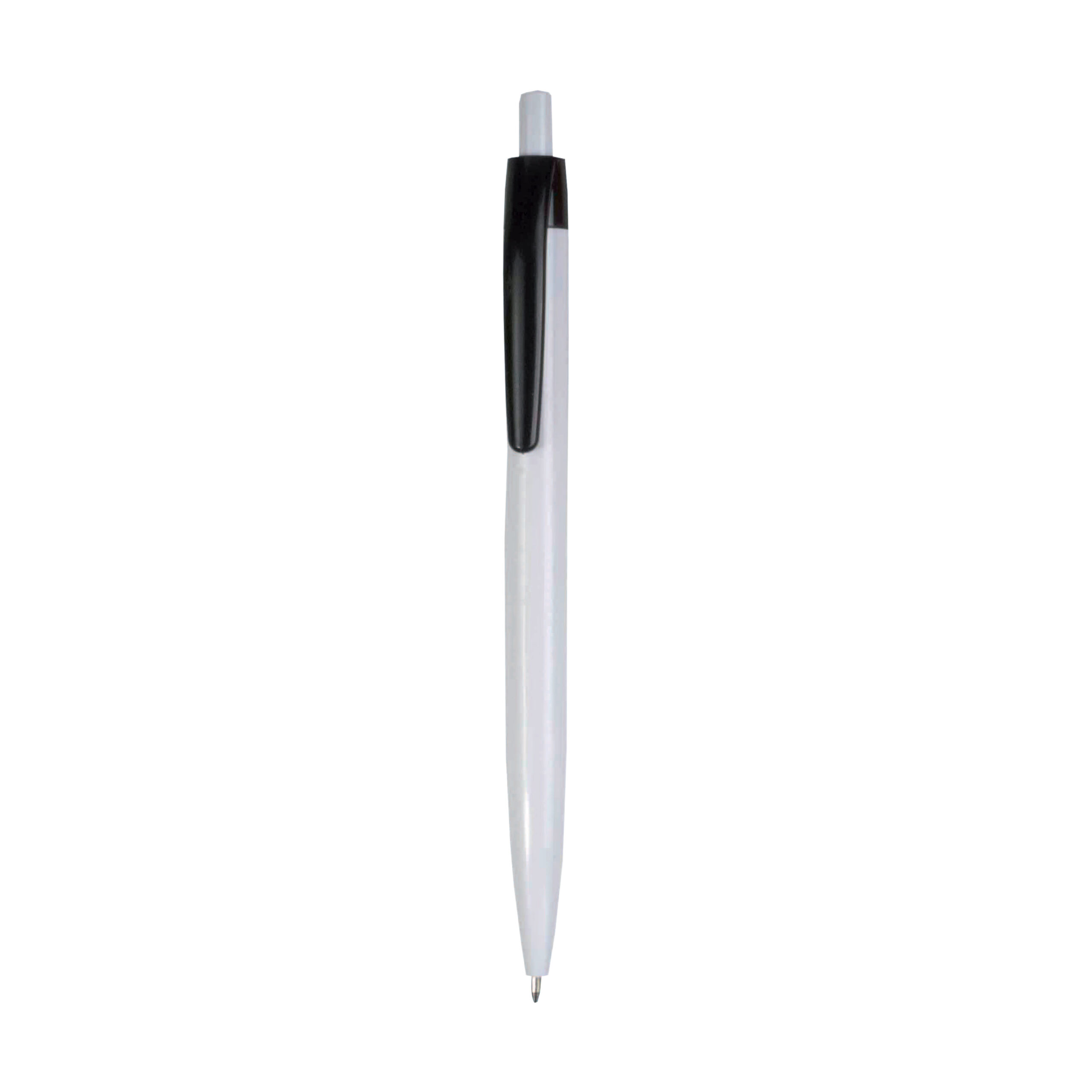 12838_02-3 Penna a scatto in plastica, fusto bianco e clip colorata - immagine 1