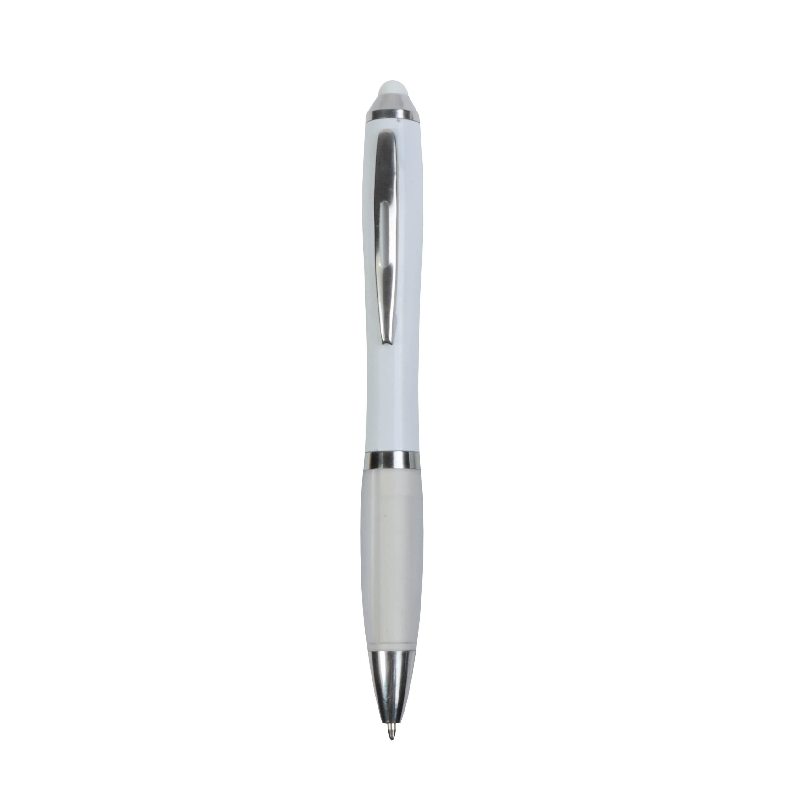 15821_01-3 Penna twist in plastica con fusto bianco, impugnatura gommata colorata in tinta - immagine 1