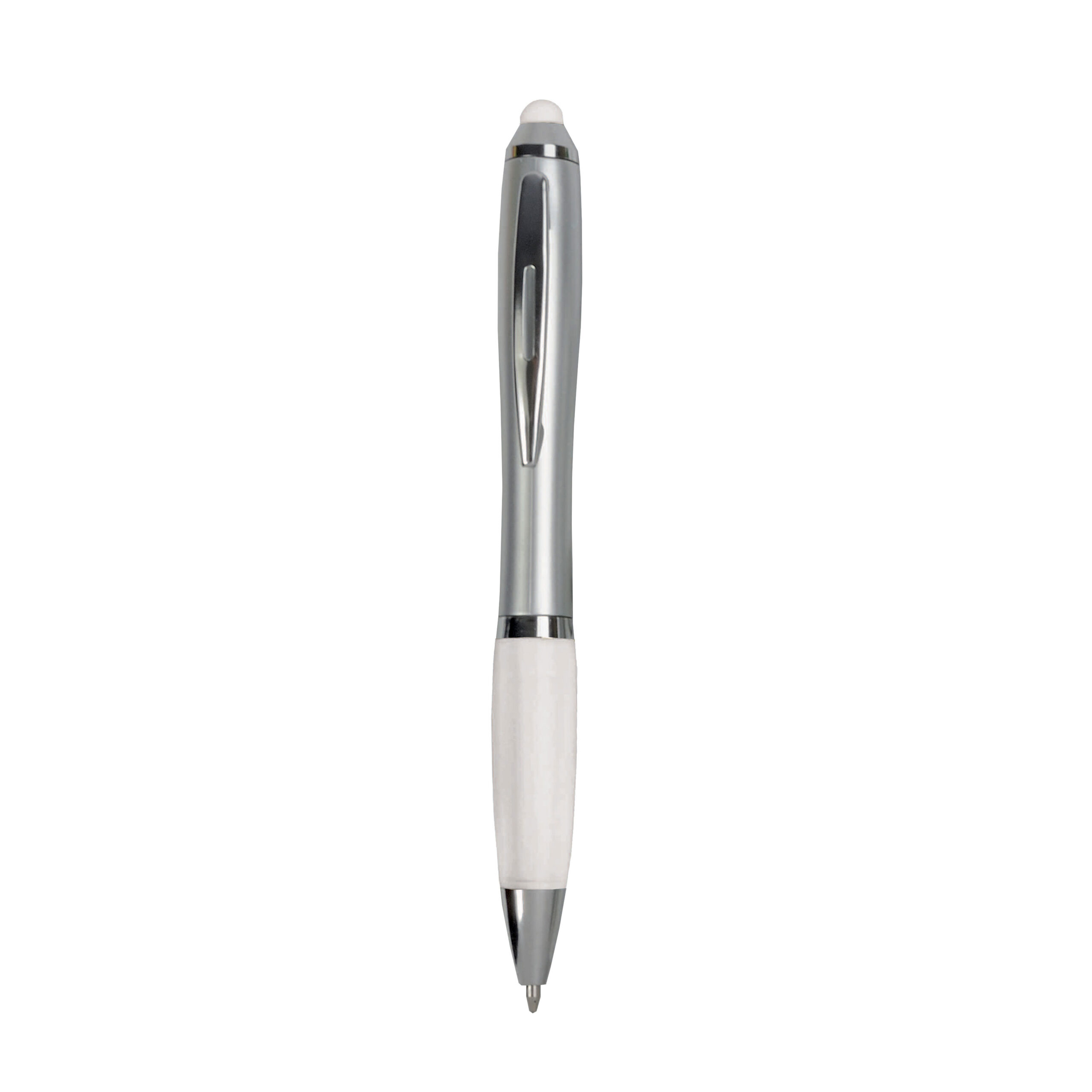 16813_01-2 Penna twist in plastica con fusto argentato, impugnatura gommata colorata in tinta - immagine 1