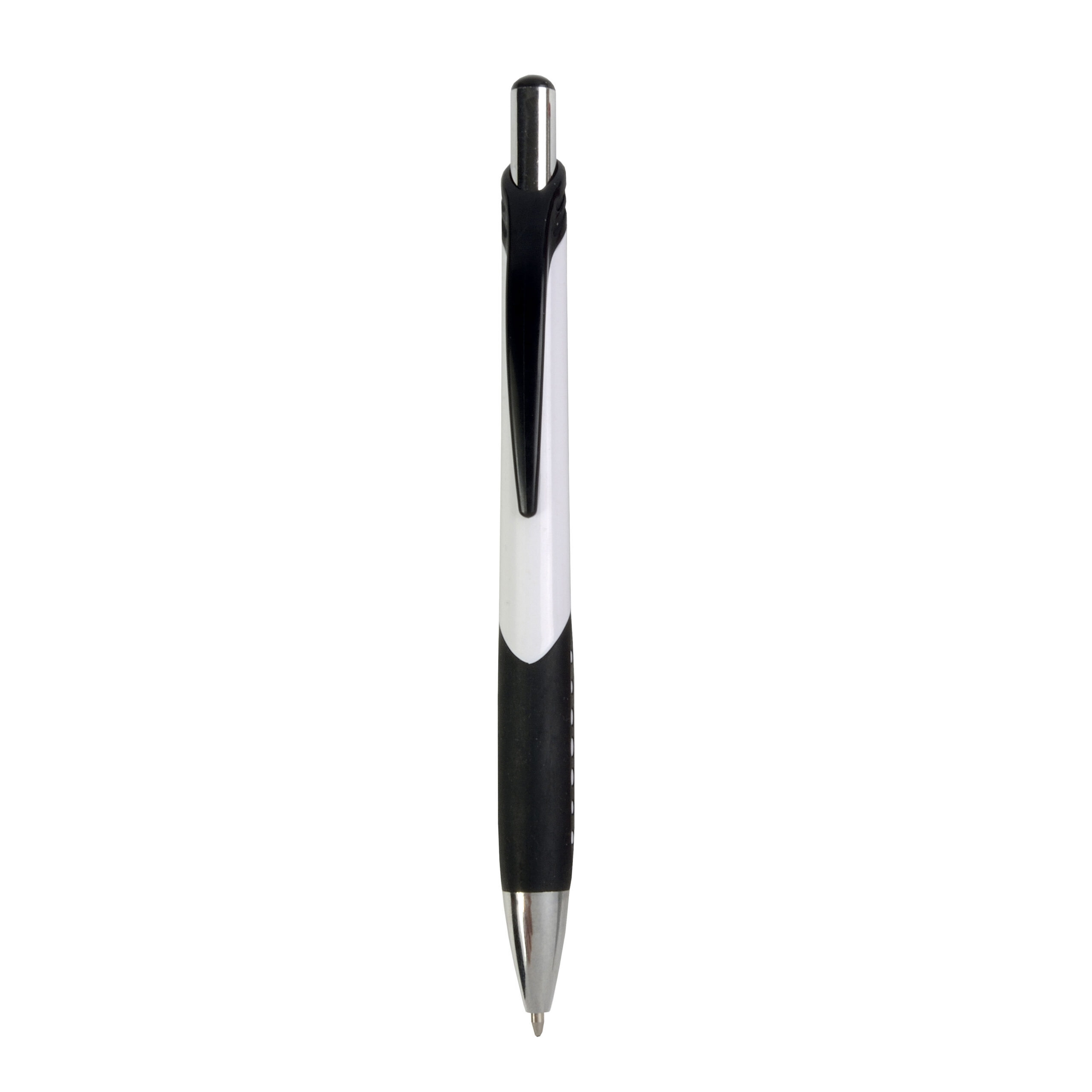16819_02-2 Penna a scatto in plastica con fusto bianco, impugatura gommata e colorata - immagine 1