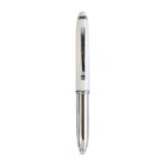 Mini penna in plastica color argento, con cappuccio e clip in metallo, con luce