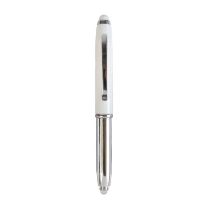Mini penna in plastica color argento, con cappuccio e clip in metallo, con luce