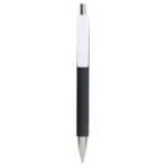 Penna a scatto in plastica con fusto gommato effetto pneumatico nero, con clip larga
