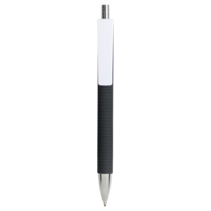 Penna a scatto in plastica con fusto gommato effetto pneumatico nero, con clip larga