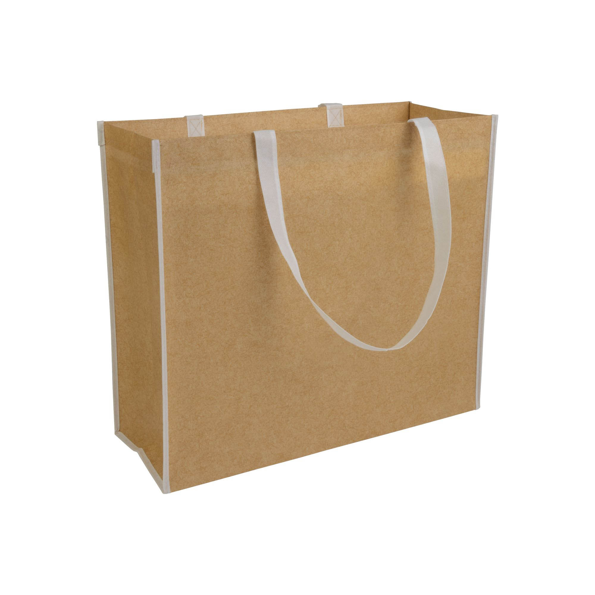19113_01 Shopper con soffietto in TNT laminato, manici lunghi a nastro colorati - immagine 1