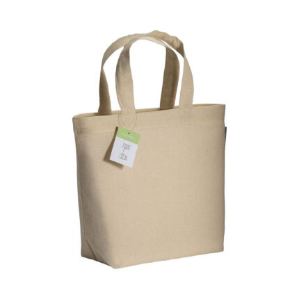 Shopper in cotone biologico con manici corti e soffietto alla base