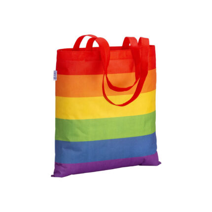Shopper arcobaleno in R-pet  80g/m2, manici lunghi