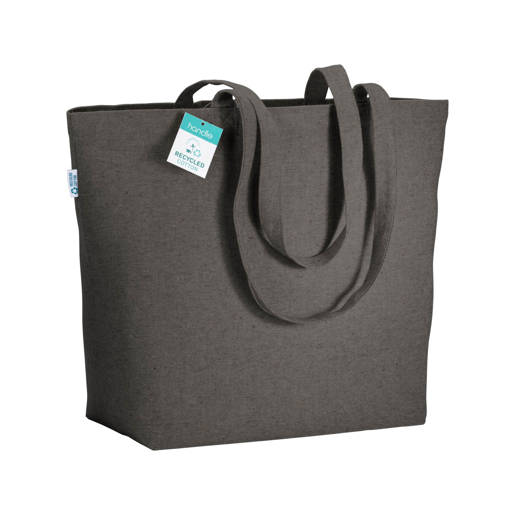22119_02 Shopper con soffietto alla base in cotone riciclato 280 g/m2, manici lunghi - immagine 1
