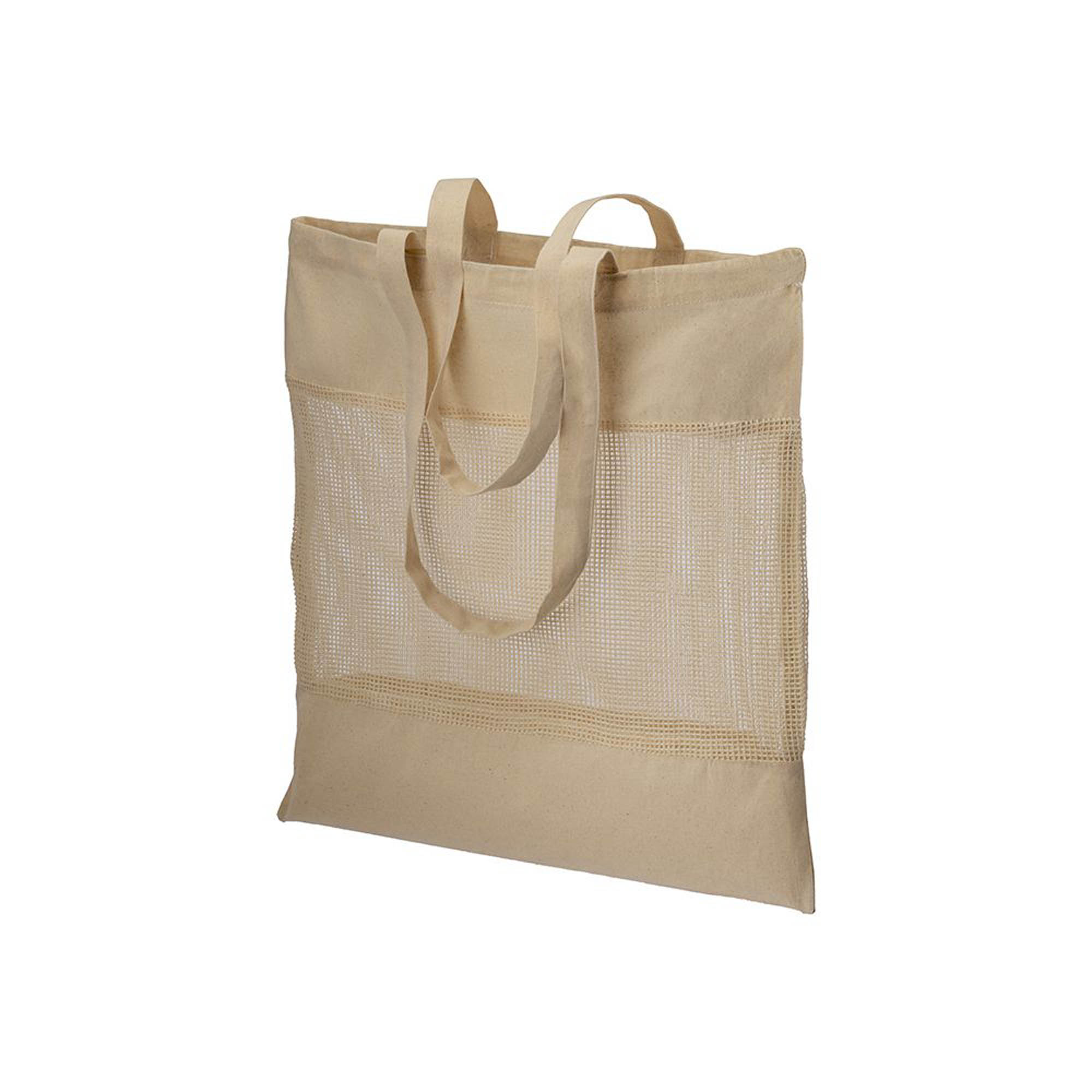 22134_22 Shopper in cotone naturale da 135 g/m2 con rete, manici lunghi - immagine 1
