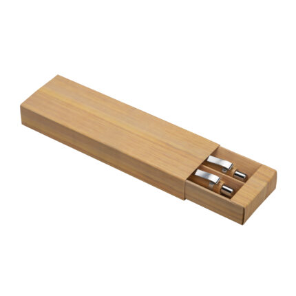 Set di due penne a scatto in bamboo, di cui una con gommino per touch screen