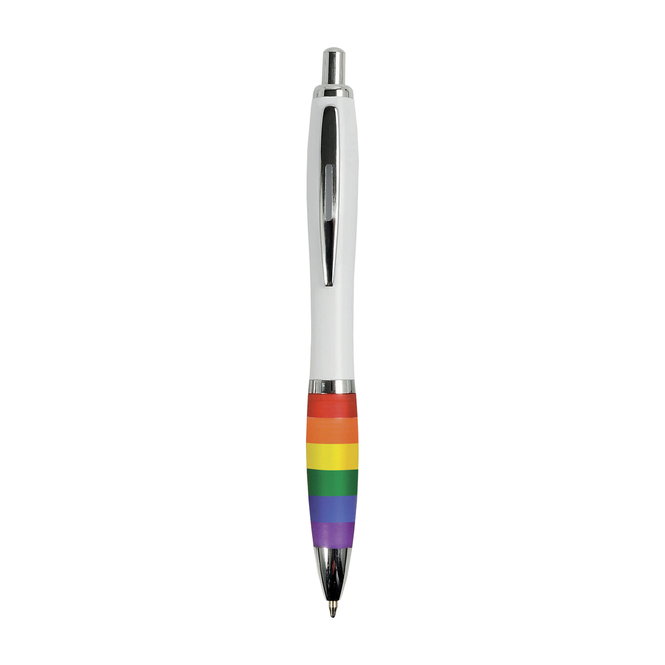23808_18-9 Penna a scatto in plastica ABS, con fusto bianco, impugnatura arcobaleno - immagine 1
