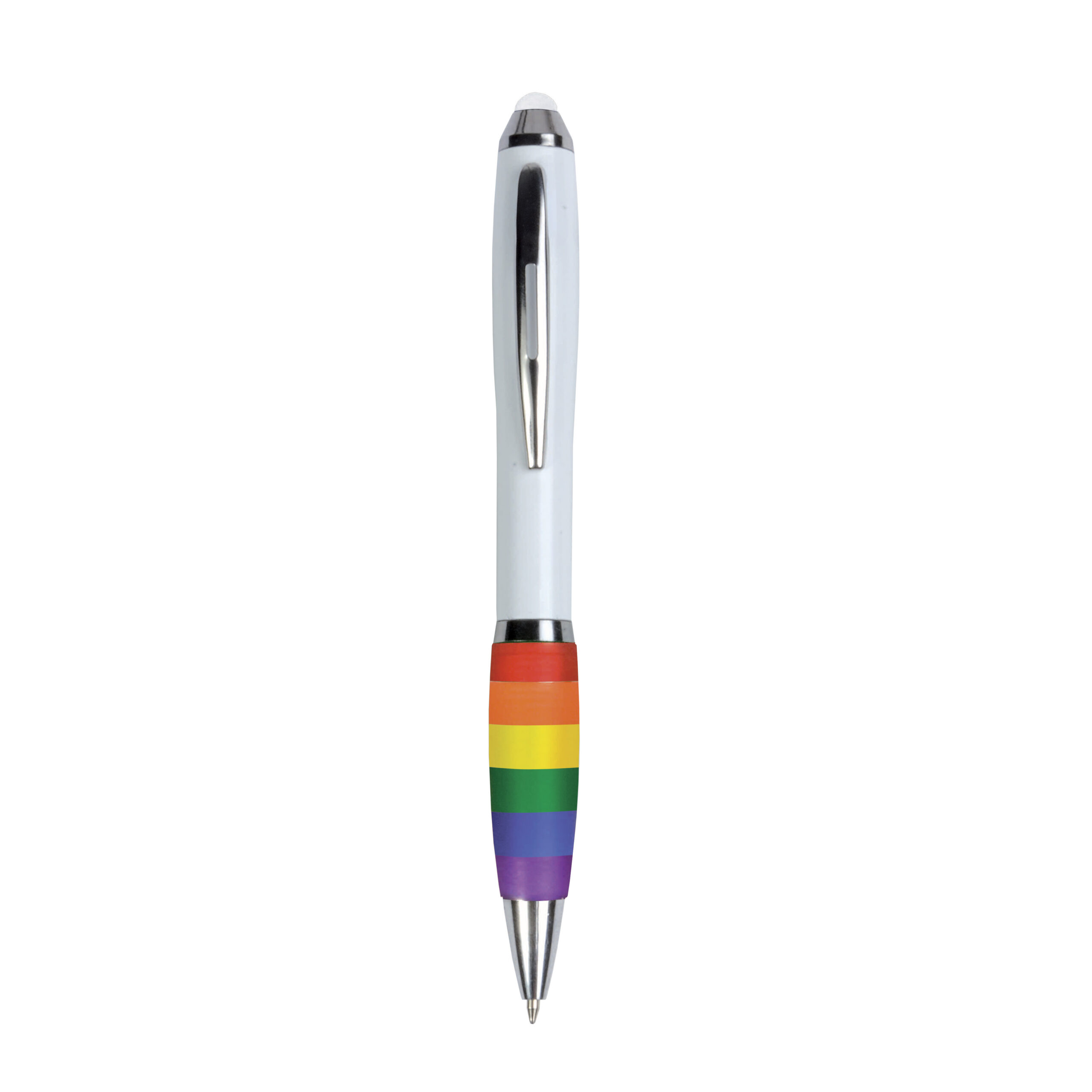 23809_18-9 Penna twist in plastica con fusto bianco, impugnatura arcobaleno - immagine 1