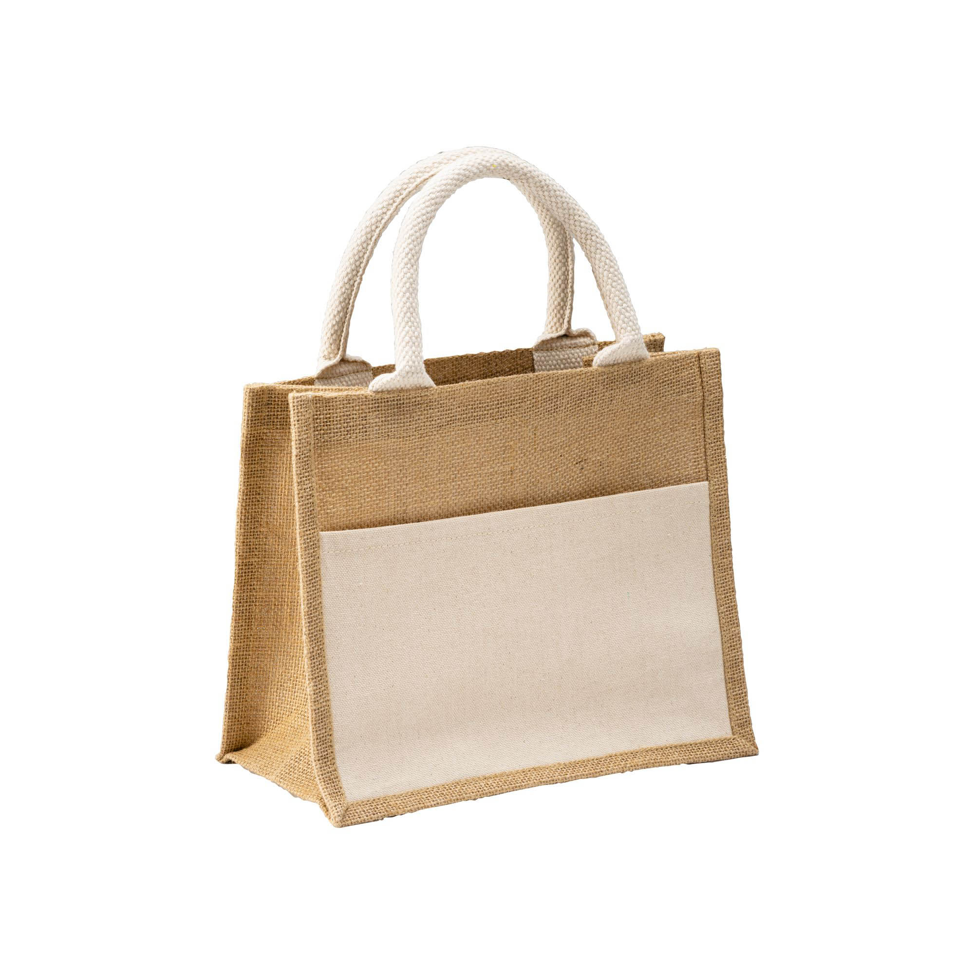 24105_22-2 Mini borsa in juta con tasca e manici in cotone - immagine 1