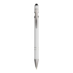 Penna a scatto in alluminio gommato con gommino per touch screen e clip in metallo