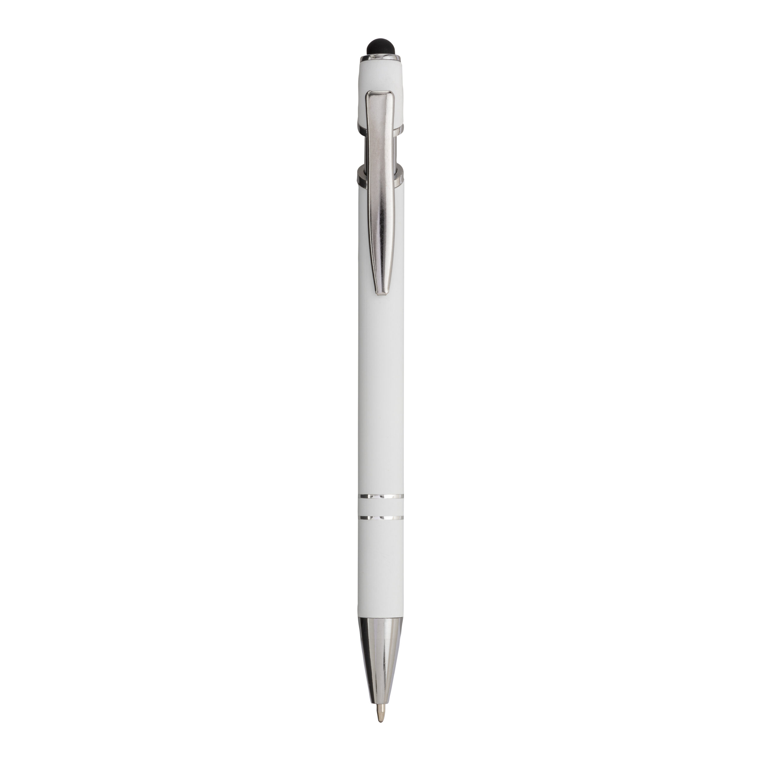 24803_01-15 Penna a scatto in alluminio gommato con gommino per touch screen e clip in metallo - immagine 1