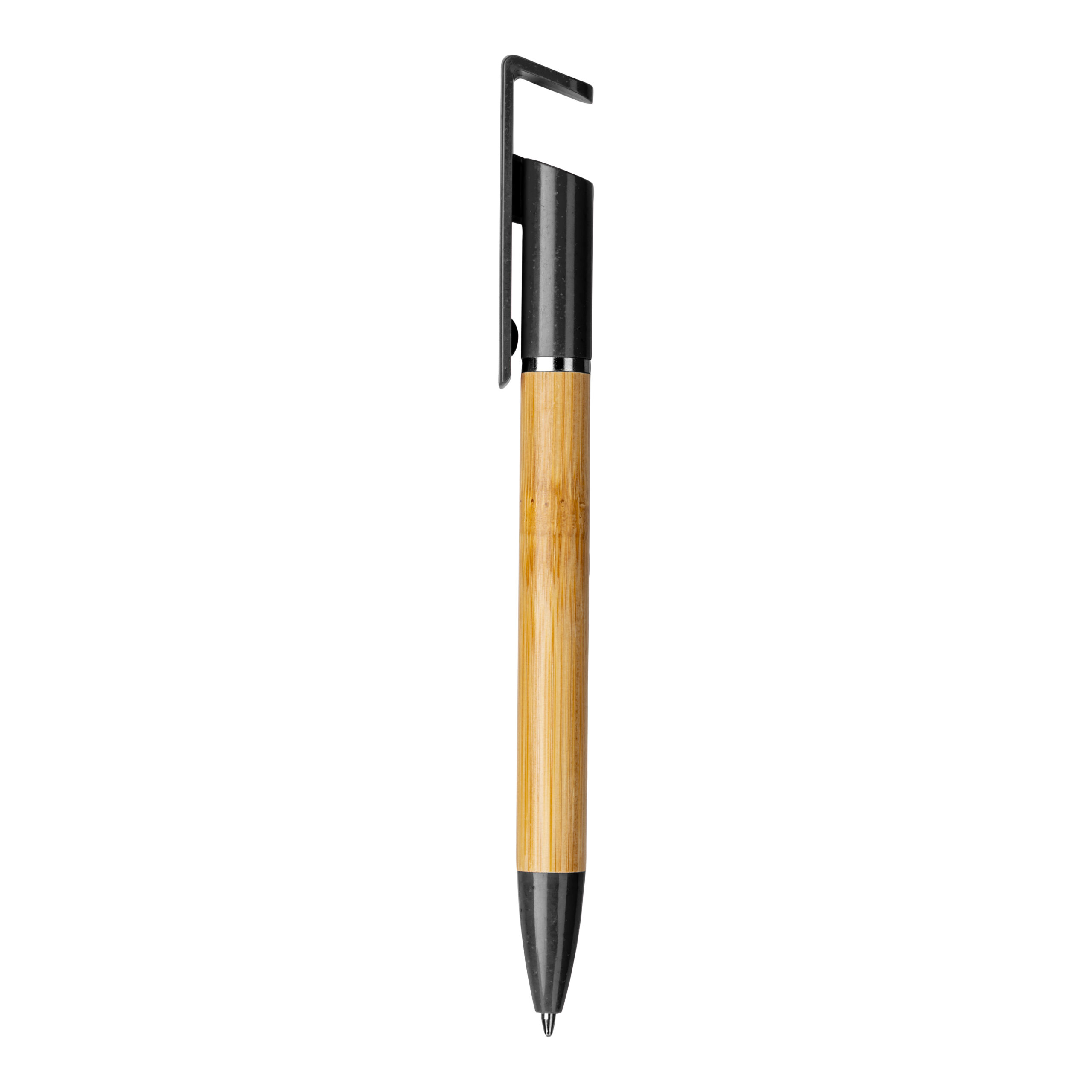 24807_02-8 Penna twist in bambù e paglia di grano con stand porta cellulare - immagine 1