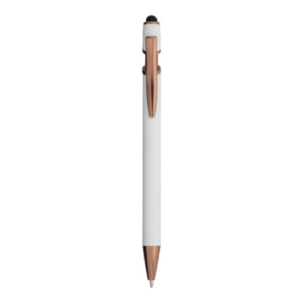 Penna a scatto in alluminio gommato con gommino per touch screen
