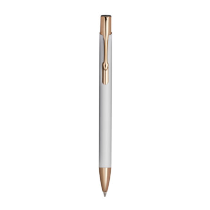 Penna a scatto in alluminio con particolari in metallo color oro rosa