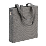 Borsa shopper in cotone riciclato 300 g/m2 con effetto mélange. Manici lunghi e soffietto
