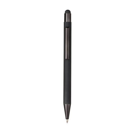 Penna a scatto in alluminio gommato. Clip e particolari metallizzati in tinta