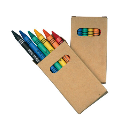 Set di 6 pastelli a cera colorati a sezione cilindrica, in scatola di cartone