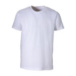 T-shirt unisex bianca in cotone e poliestere rigenerati da 145 g/m2